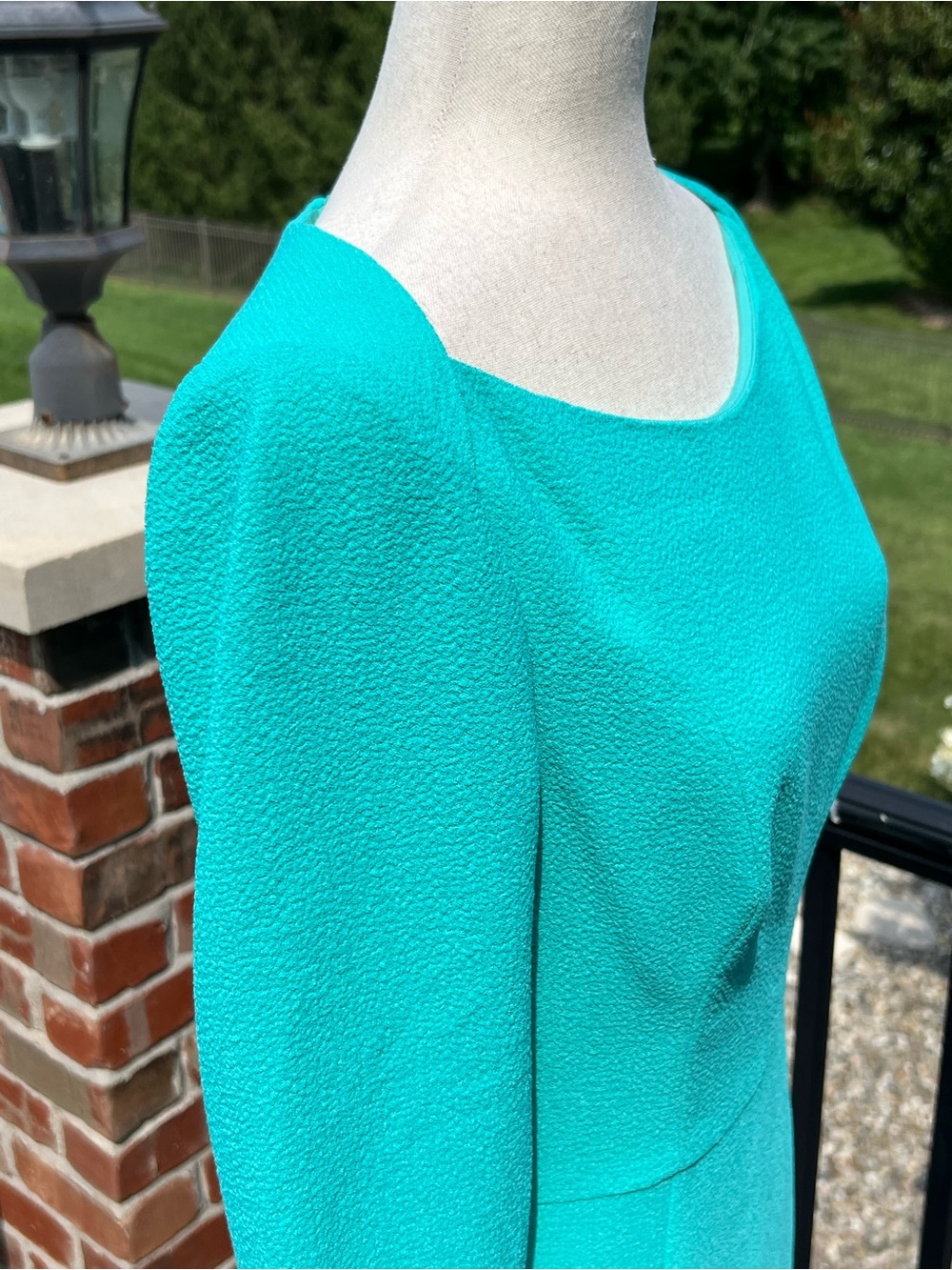 Black Halo Turquoise Teal Sheath Dress 3/4 Sleeve Career Cocktail Dress - Picture 5 of 16